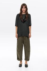 Faded black bib T-shirt with lace details