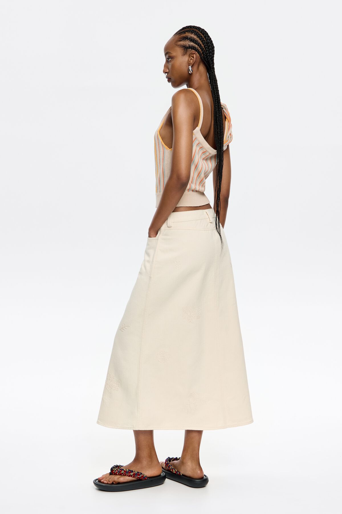 Product image for Cream A-Line Skirt With Embroidery