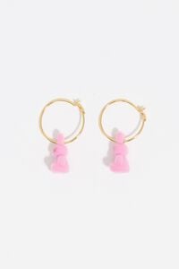 Small pink flocked rabbit hoop earrings