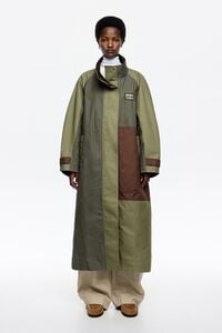Khaki patchwork maxi trench