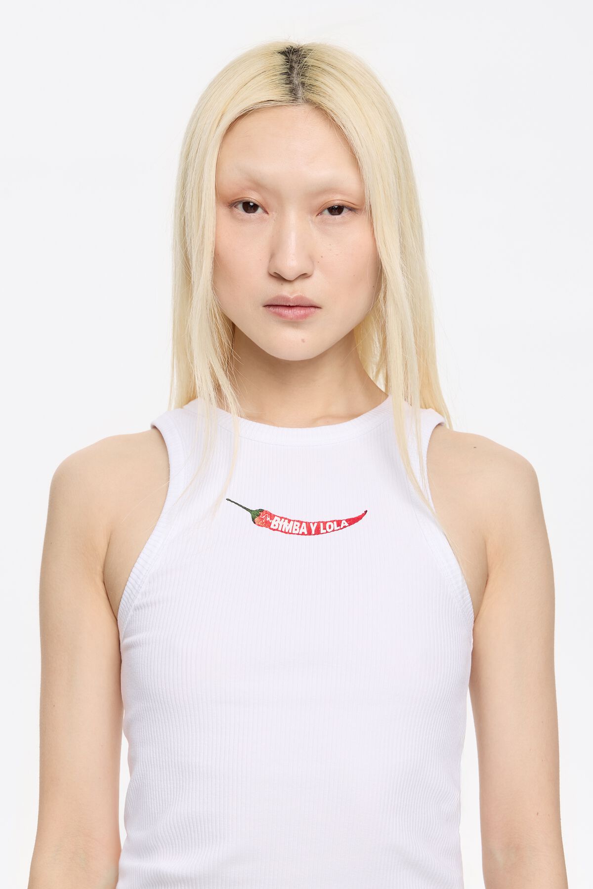 Top ajustado guindilla blanco