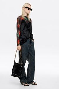 Black Ribbon Roses ruched tulle T-shirt