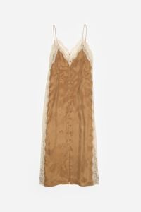 Toffee slip dress with contrast lace
