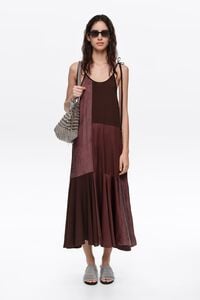 Brown fluid patchwork strappy dress