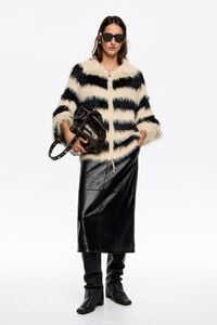 Oversize black and white striped fur cardigan