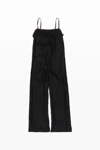 Black linen crochet neckline jumpsuit