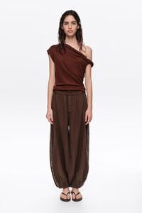 Brown embroidered harem trousers