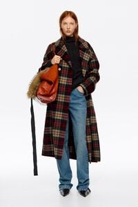 Long red checked double-sided tailored coat