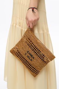 Medium gold raffia-effect handbag