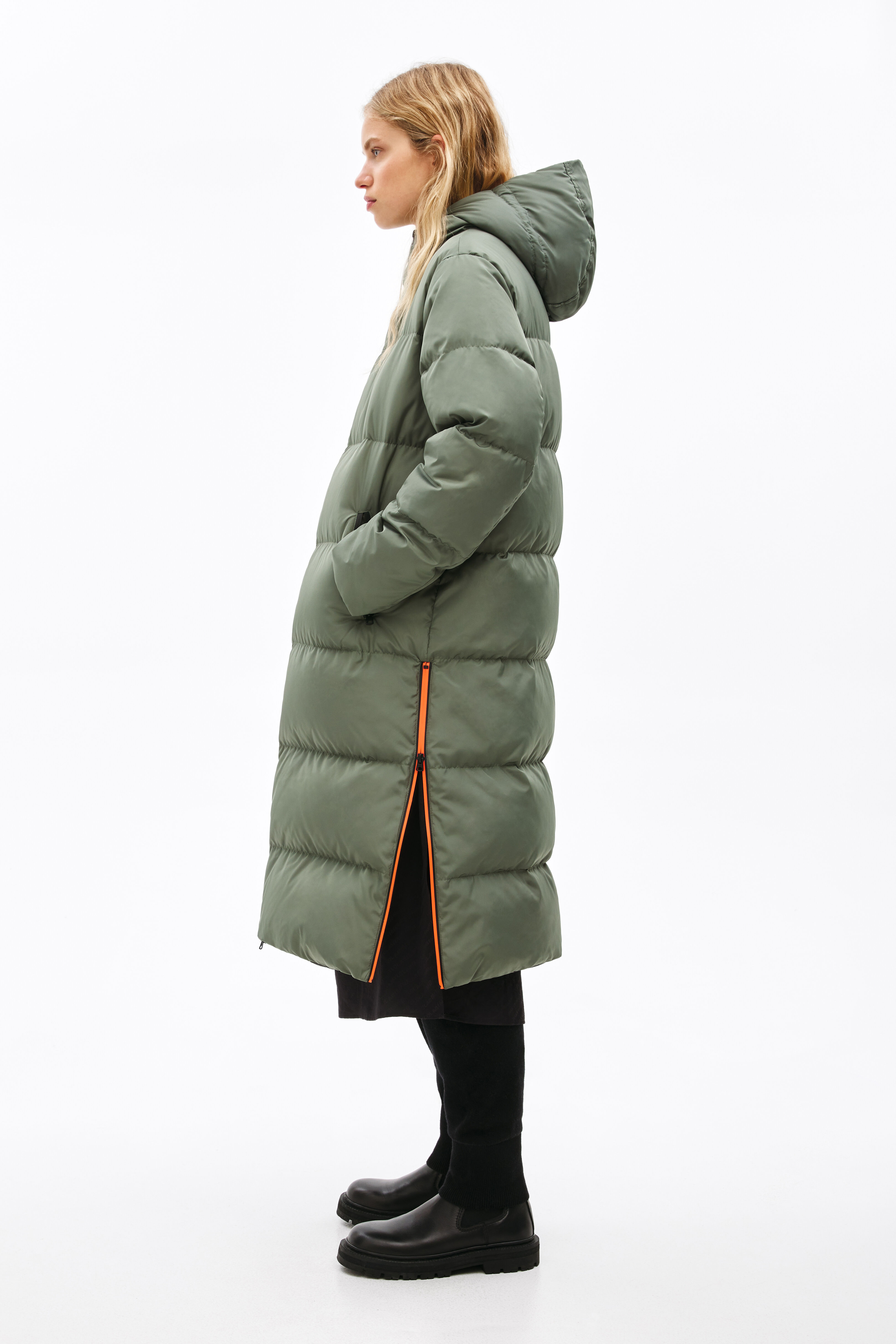 khaki green bubble coat