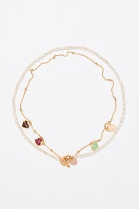 Gold-tone chain and pearl heart logo double-layer necklace