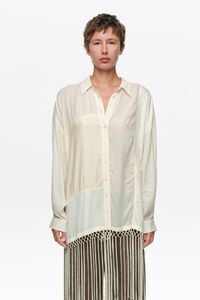 Cream patchwork fringed shirt