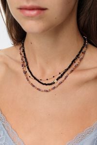 Short triple-layer stones and crystals necklace