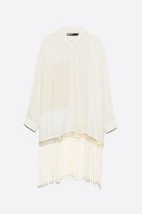 Cream patchwork fringed shirt