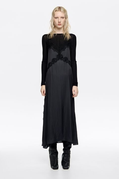 Navy blue fluid lace dress