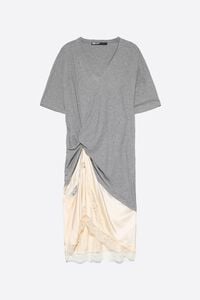 Vestido camiseta bimateria nudo gris melange