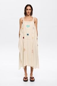 Vestido pañuelo bordados multicolor crema