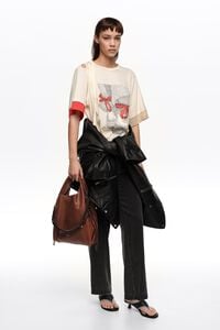 Straight washed black trousers with topstitching