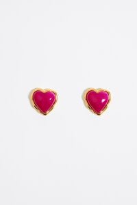 Pendientes coraz&oacute;n piedra fucsia