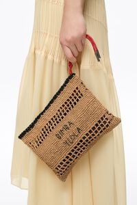 Medium dark natural raffia-effect handbag