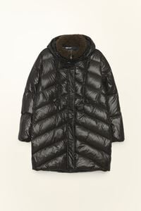 Black mid-length shearling puffer