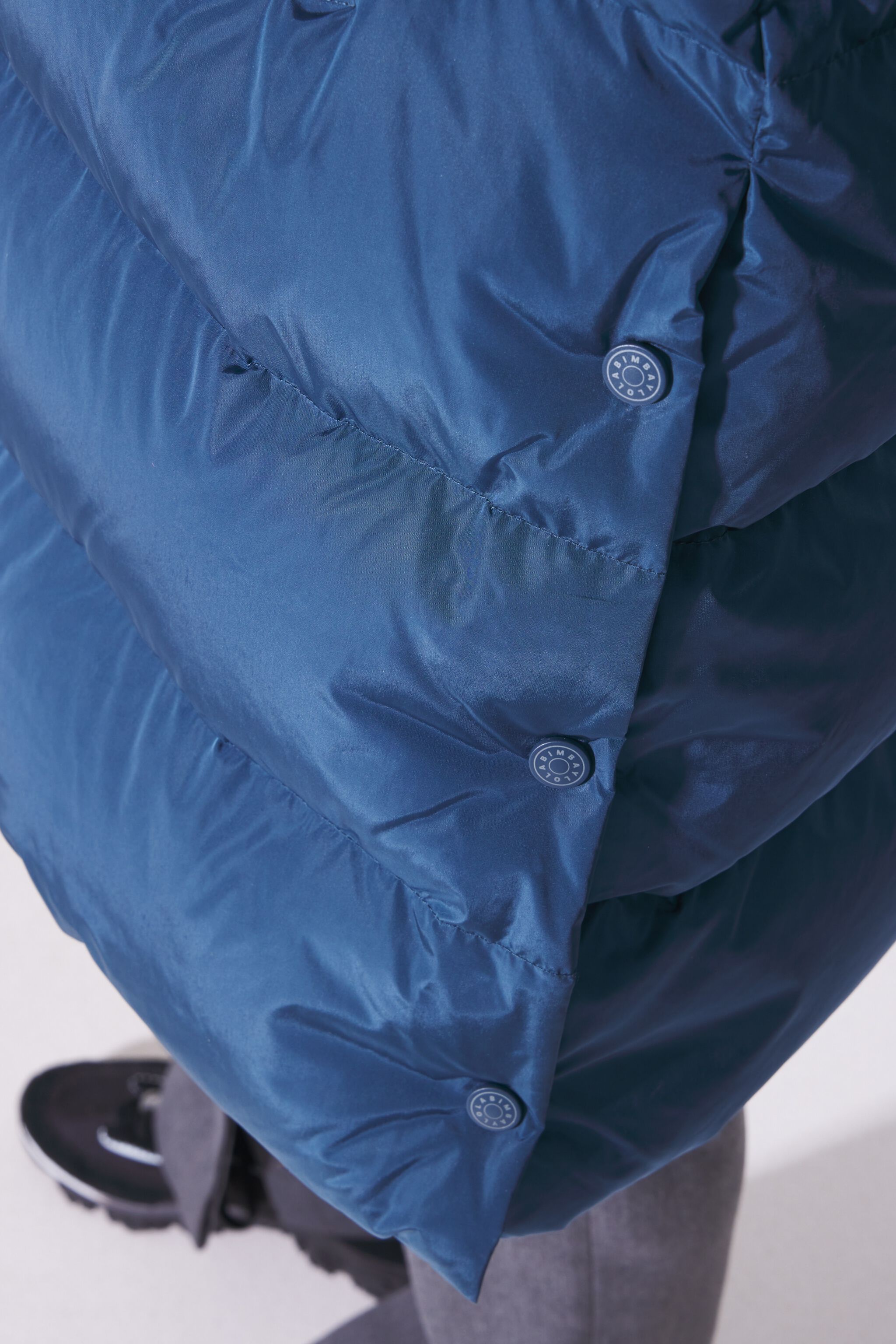 Petrol blue midi down puffer jacket