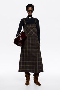 Dark khaki checked pinafore dress