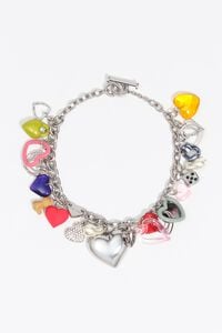 Collar multicharms corazones plateado