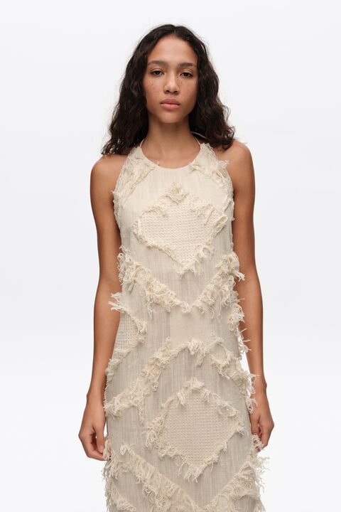 BIMBA Y LOLA Ivory halter neck dress with fringing