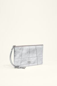 Medium silver leather zipped make-up clutch