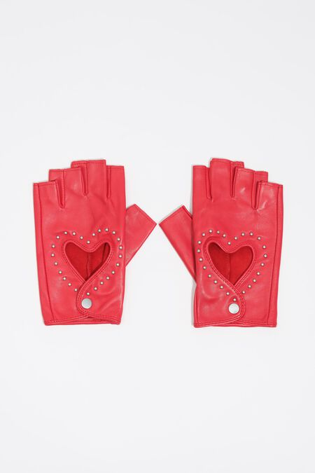 Mitones piel corazón rojos