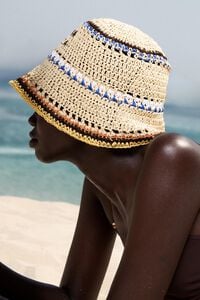 Gorro efecto rafia natural franjas multicolor