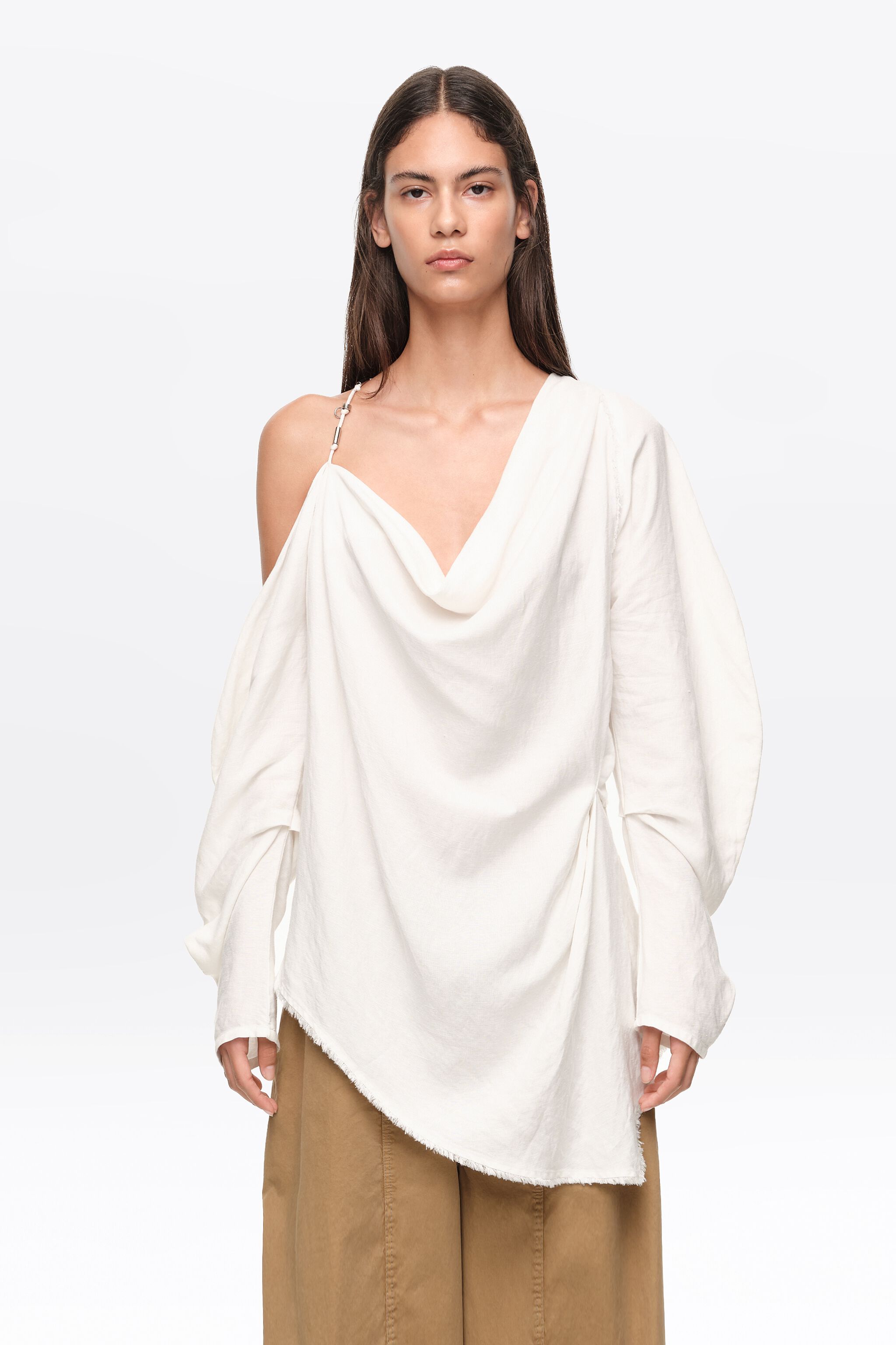 Ivory linen off-the-shoulder top