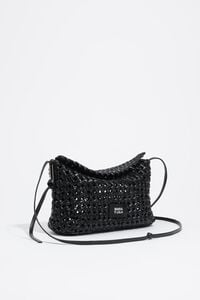 Small black plaited leather crossbody bag