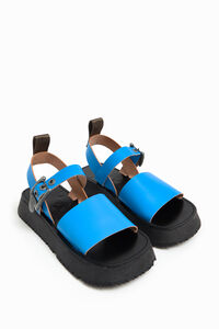 Sandalia plana piel azul