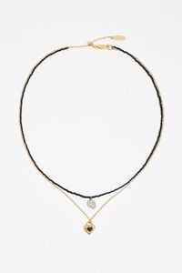 Collar doble cristales negros y perla