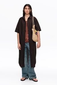 Black cotton embroidered shirt dress