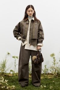 Short khaki checked A-line trench