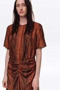 Caramel Snake dress with ruched front