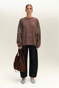 Brown multi-striped oversize T-shirt