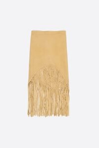 Falda de ante mostaza con flecos irregulares