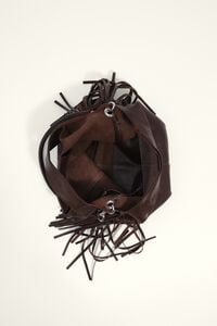 Medium coffee leather fringed Paper bag