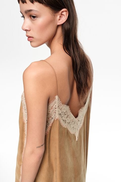 Toffee slip dress with contrast lace Toffee slip dress with contrast lace