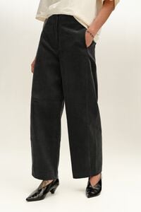 Dark gray corduroy barrel leg trousers