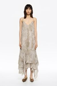 Taupe Snake asymmetric pleated dress