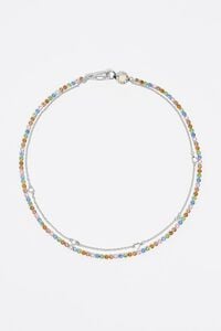 Silver double-layer crystals and logo chain necklace