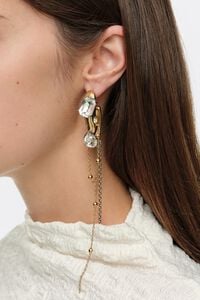 Two-tone earrings with inlaid crystals and chains