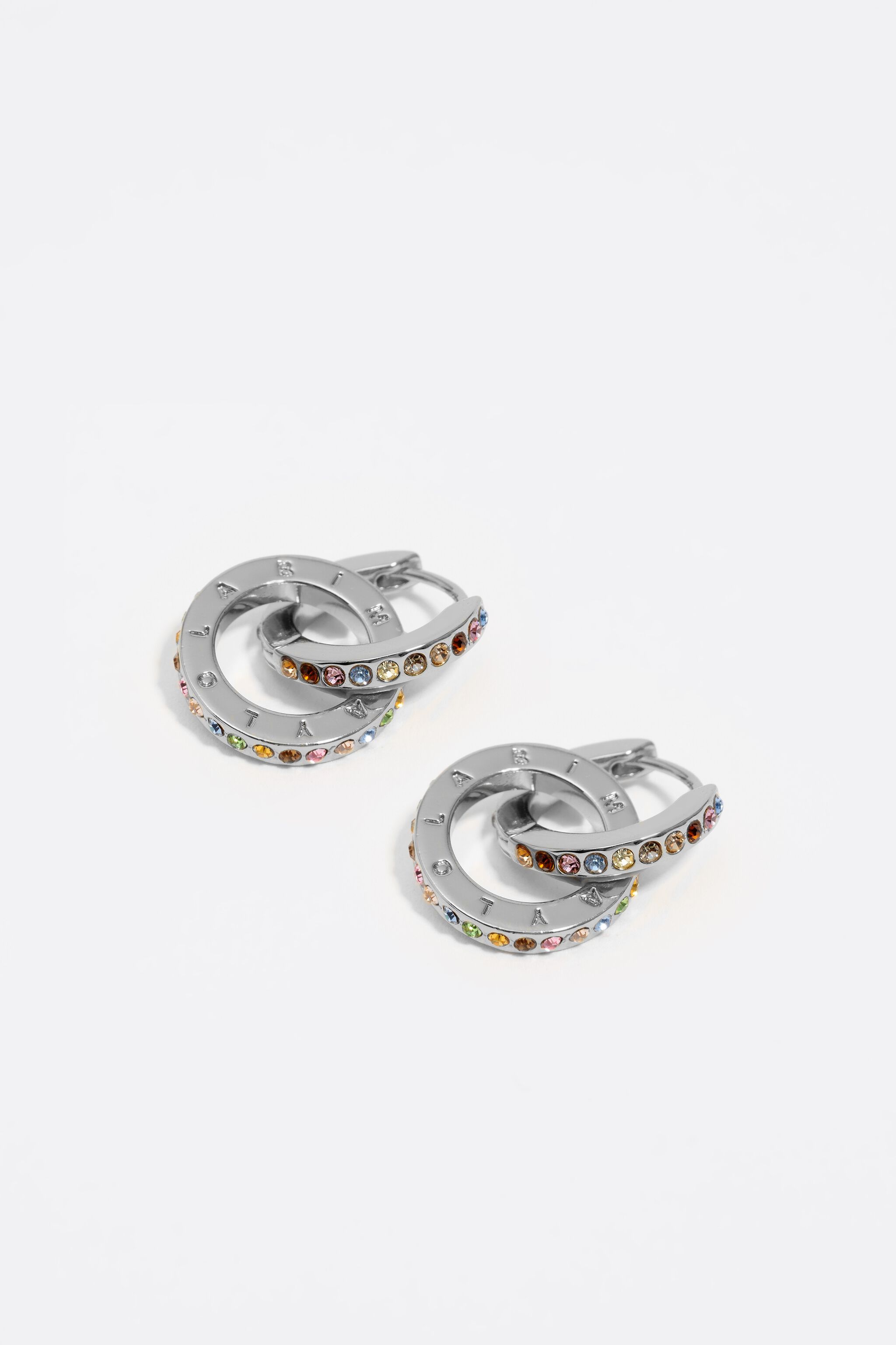 Silver logo double-hoop earrings
