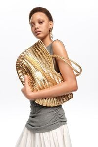 Large plaited gold leather shopper bag