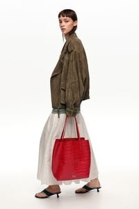 Torba shopper duża sk&oacute;ra tłoczony wz&oacute;r krokodyla czerwona